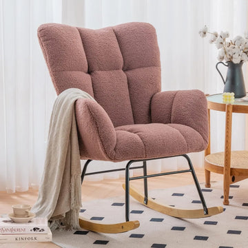 Teddy Upholstered Rocking Chair – Comfy Glider with High Back & Padded Seat