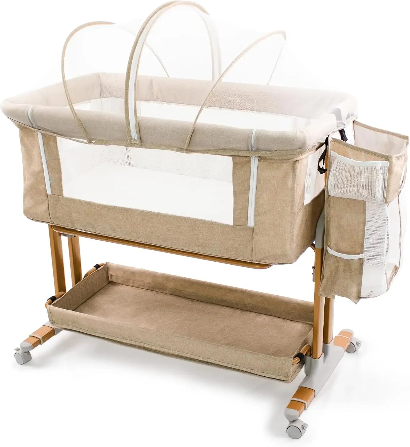 Convertible Bassinet Bedside Sleeper – Co-Sleeping Baby Bed with Wheels, Mattress & Diaper Storage (6 Months+)